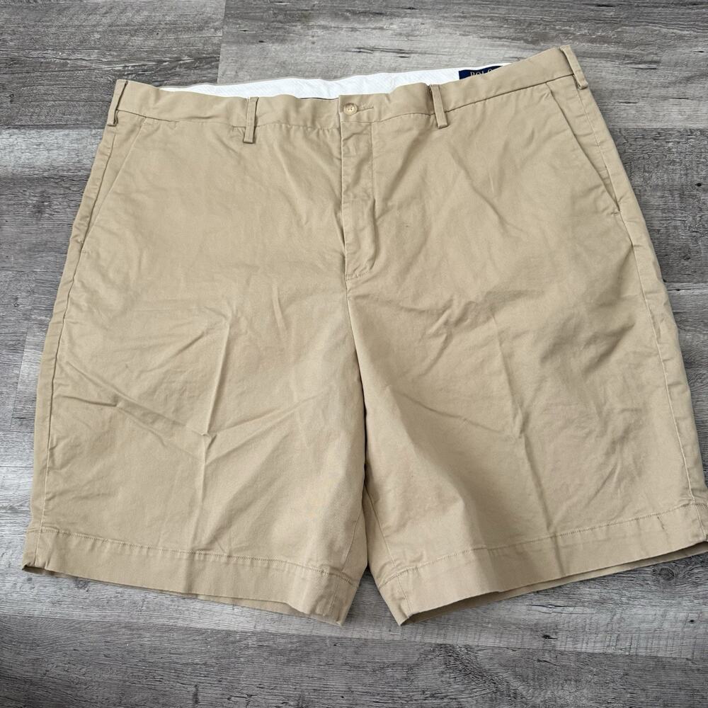 POLO Ralph Lauren Shorts Mens 42 Tan Stretch Classic Fit Flat Front 9" Inseam
